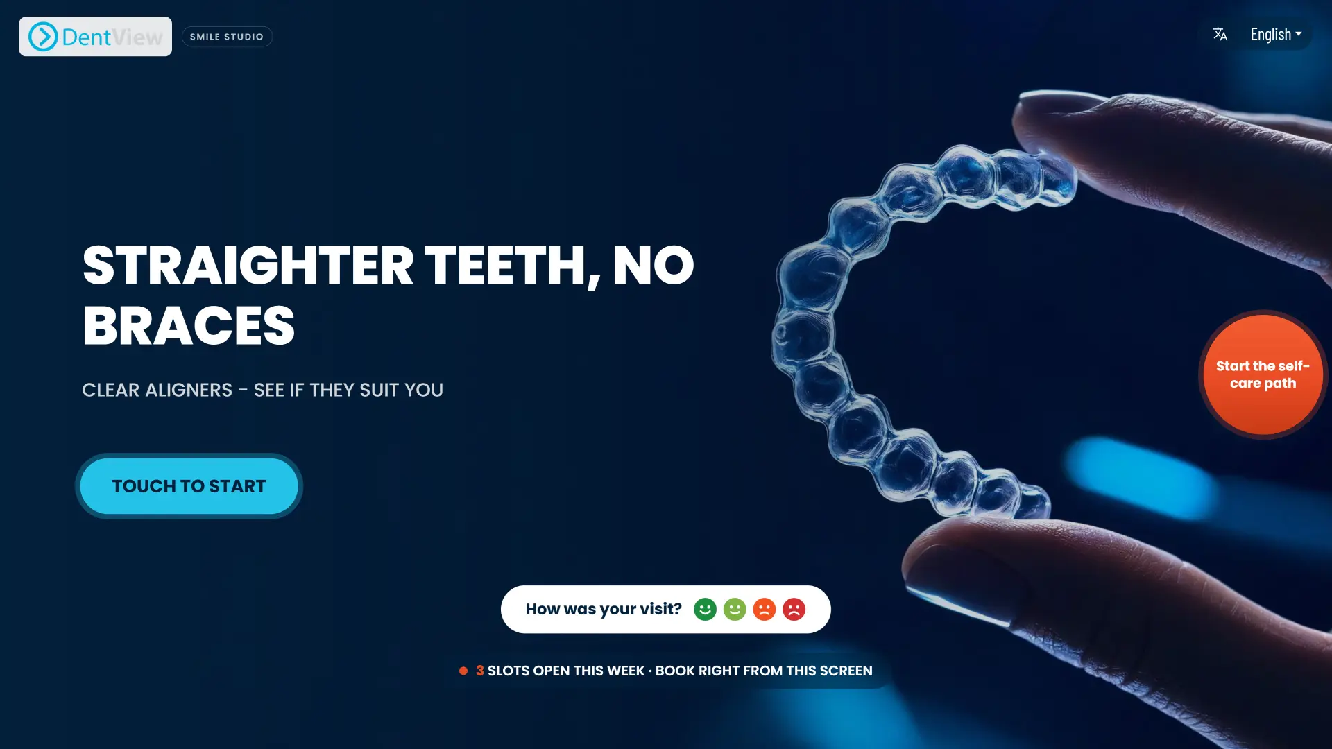 Waiting room screen showing a clear aligners campaign